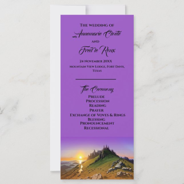 Programa de Ceremonia de Bodas de Montaña y Sunset (Anverso)