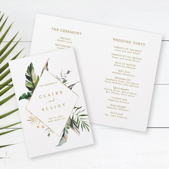 Programa de Ceremonia de Bodas de Oro de las hojas (Front & Inside)