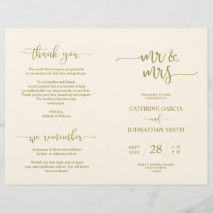 Programa de Ceremonia de bodas, elegante guión dor