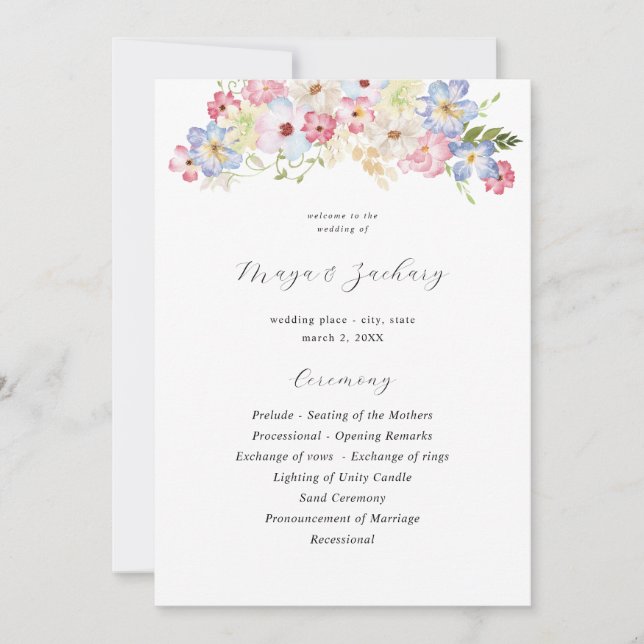 Programa de Ceremonia de Bodas Florales Blancos Ro (Anverso)