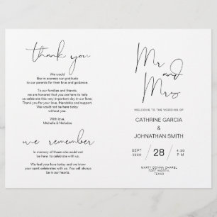 Programa de Ceremonia de bodas, negro Minimalista 