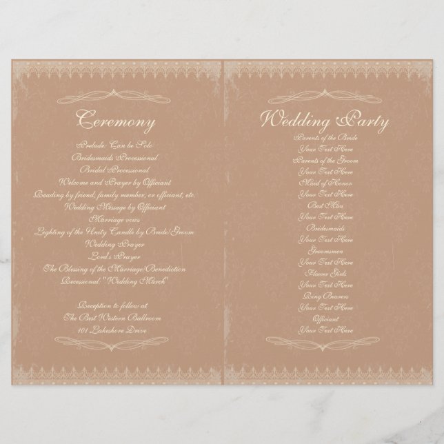 Programa de Ceremonia de Bodas Vintage (Anverso)