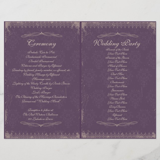 Programa de Ceremonia de Bodas Vintage (Anverso)
