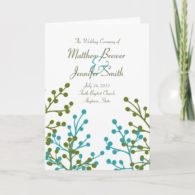Programa de Ceremonia de bodas y tarjeta de pedido (Anverso)