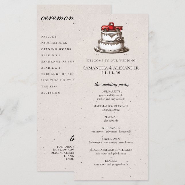 Programa de Ceremonia de Camioneta Vintage Roja (Anverso / Reverso)