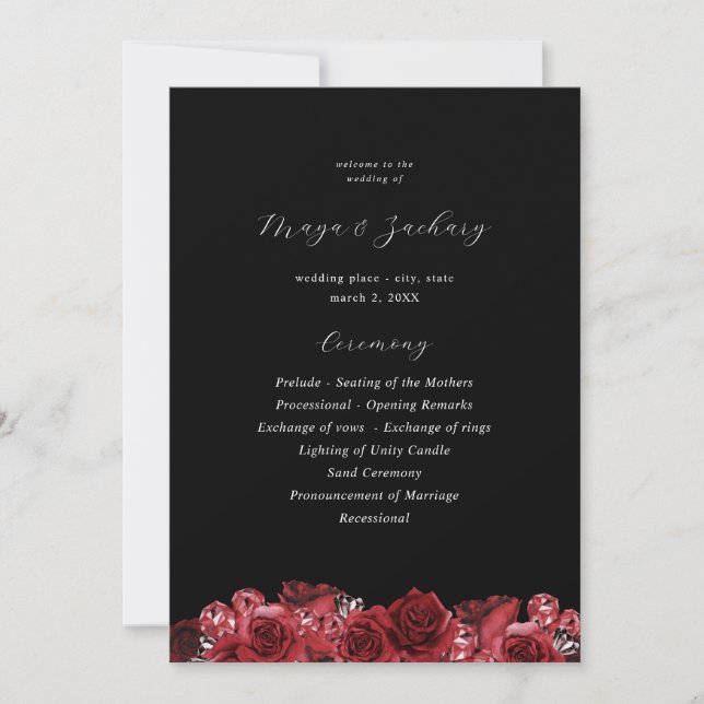 Programa de Ceremonia de Floral y Boda Negro - Neg (Anverso)
