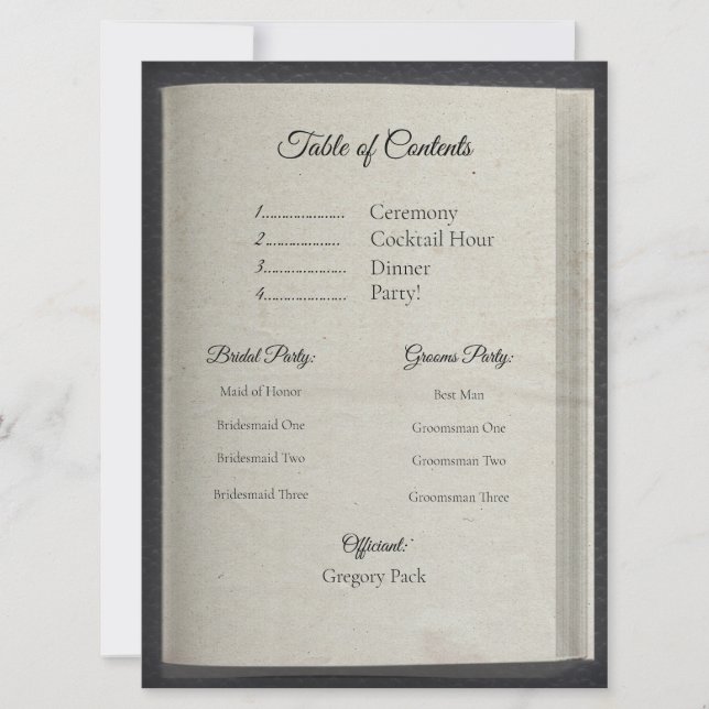 Programa de Ceremonia de la Tabla de Contenido (Anverso)