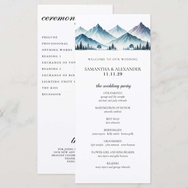 Programa de Ceremonia de las Montañas Azules (Anverso / Reverso)