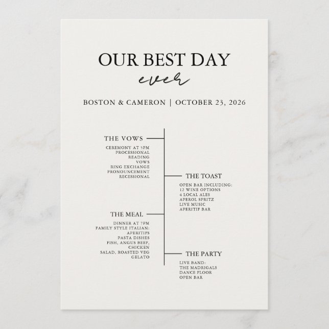 Programa de Ceremonia de Línea de Tiempo de Boda d (Anverso)