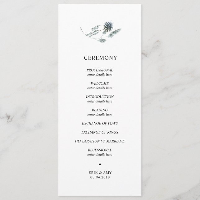 Programa de ceremonia de los bodas del cardo azul (Anverso)