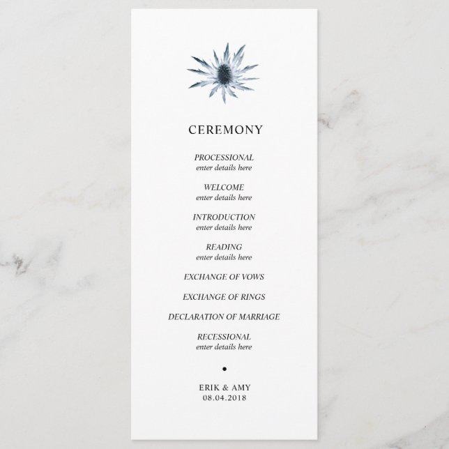 Programa de ceremonia de los bodas del cardo azul (Anverso)