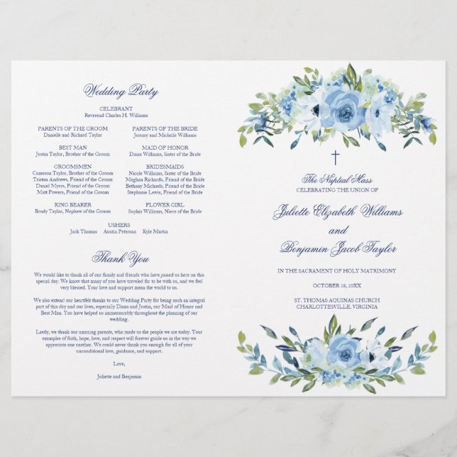 Programa de Ceremonia de Misa de Boda Católica Jul (Anverso)