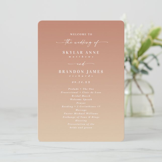 Programa de Ceremonia de Ombre Clay y Oro Boda (Anverso de pie)
