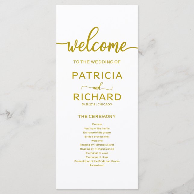 Programa de Ceremonia de Orden de Boda Dorado (Anverso)