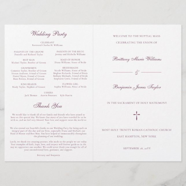 Programa de Ceremonia Masiva de Bodas Católicos Pú (Anverso)