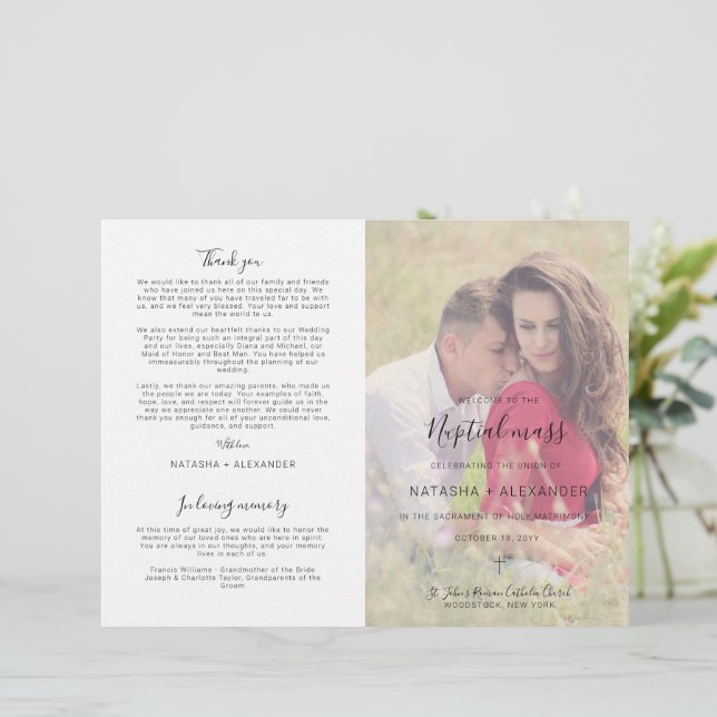 Programa de Ceremonia Masiva de la Boda Católica N (Anverso de pie)