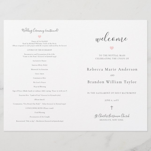 Programa de Ceremonia Masiva de la Boda Católica R (Anverso)