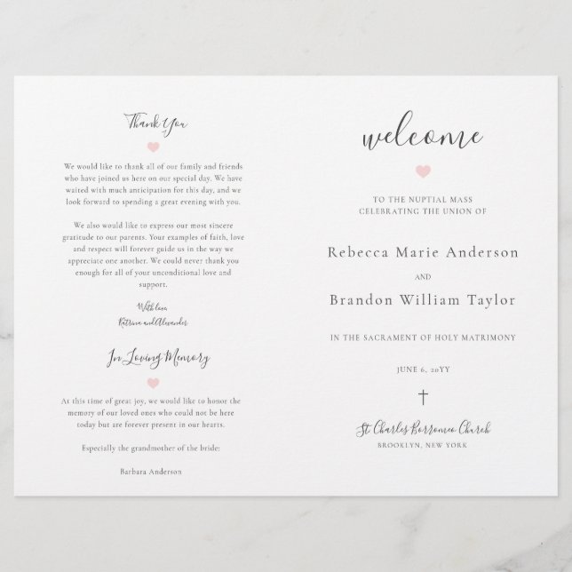 Programa de Ceremonia Masiva de la Boda Católica R (Anverso)