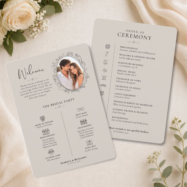 Programa de Ceremonia Minimalista Dibujado a Mano (Hand Drawn Wedding Program with Photo)