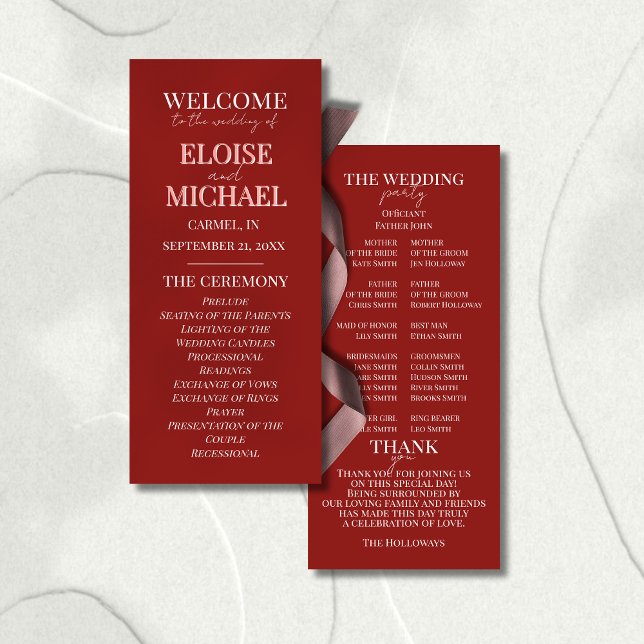 Programa de Ceremonia Rosa y Rojo Contemporáneo El (Guide your guests through your ceremony with this Stylish Contemporary Pink and Red Ceremony Program)