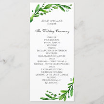 Programa de ceremonia verde. Boda en el jardín. Ve