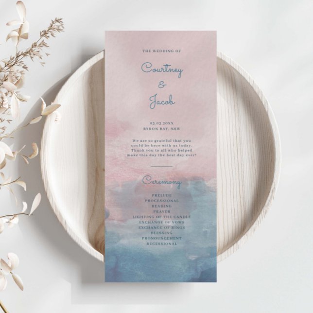 Programa de ceremonias de Boda de color rosa y azu (Subido por el creador)