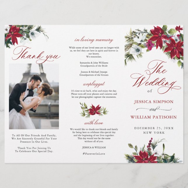 Programa de ceremonias de Boda de la elegante poin (Anverso)