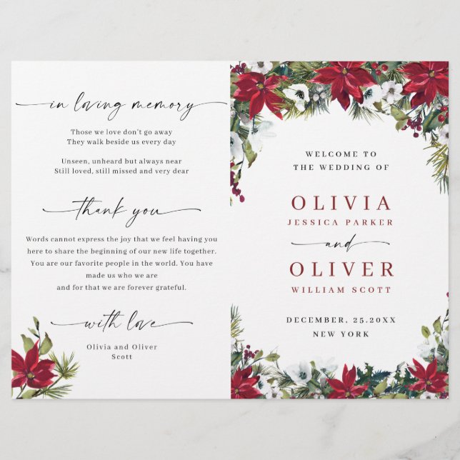 Programa de ceremonias de Boda de la elegante poin (Anverso)
