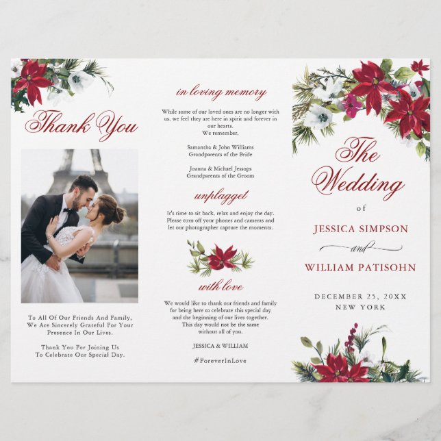 Programa de ceremonias de Boda de la elegante poin (Anverso)