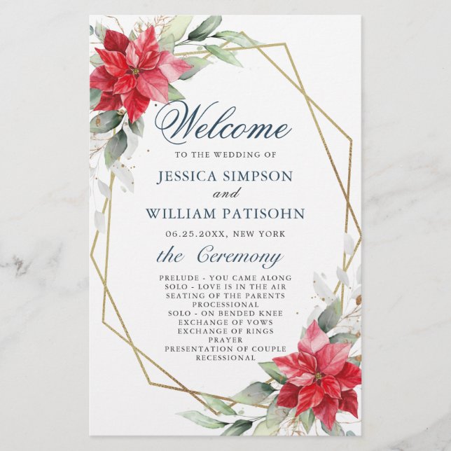 Programa de ceremonias de Boda de la elegante poin (Anverso)