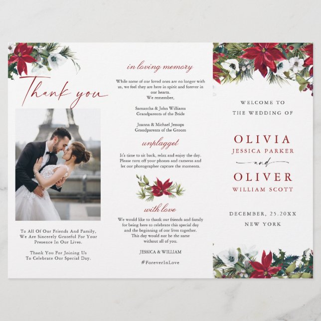 Programa de ceremonias de Boda de la elegante poin (Anverso)