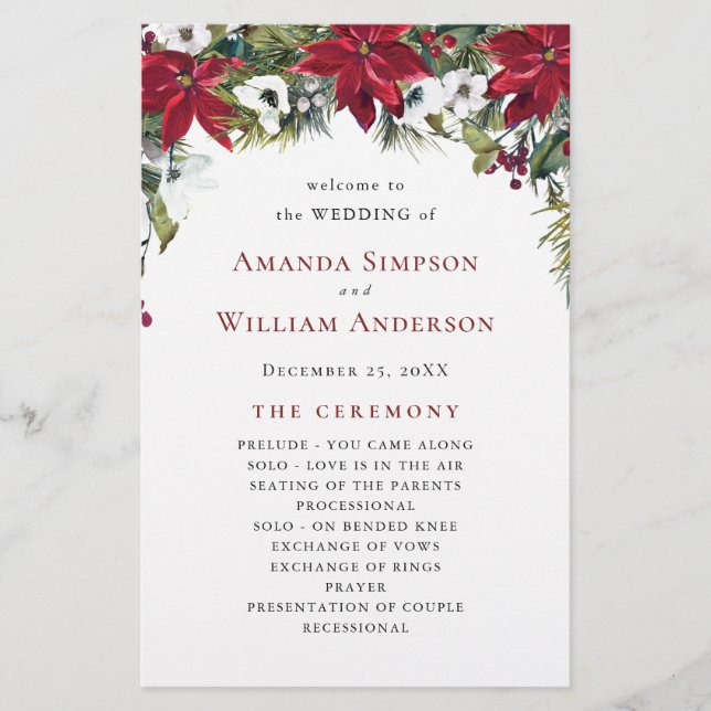 Programa de ceremonias de Boda de la elegante poin (Anverso)