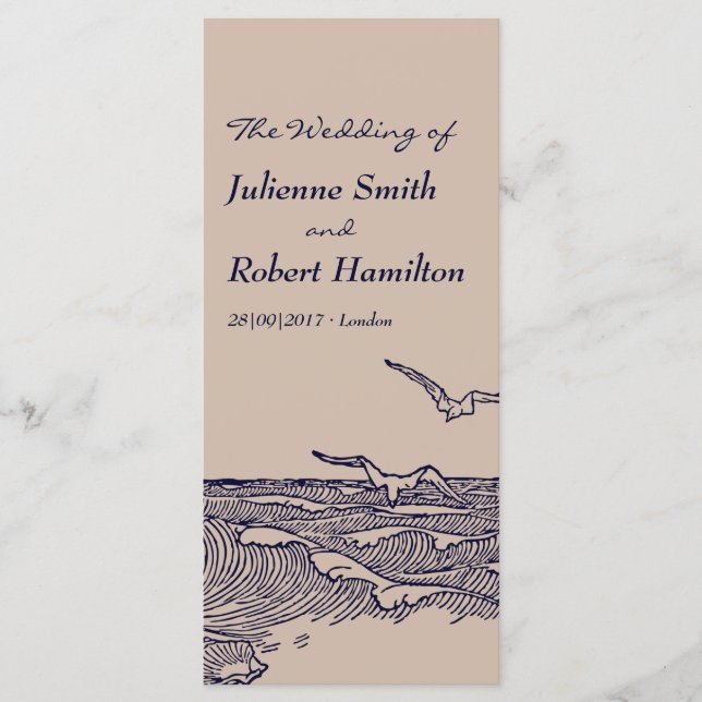 Programa de ceremonias de Boda de las olas rustica (Anverso)