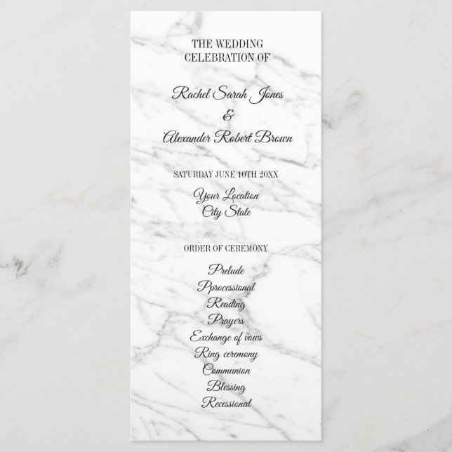 Programa de ceremonias de boda de mármol blanco (Anverso)
