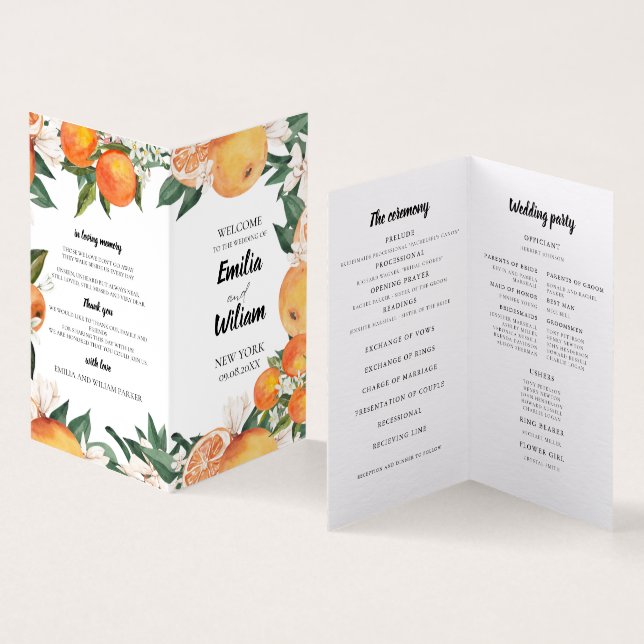 Programa de ceremonias de Boda de Naranjas románti (Interior y exterior)