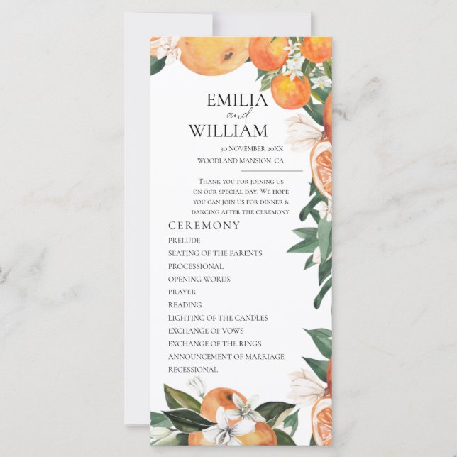 Programa de ceremonias de Boda de Naranjas románti (Anverso)