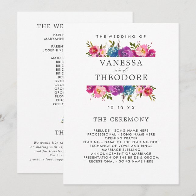 Programa de ceremonias de Boda de primavera de Bou (Anverso / Reverso)