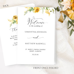 Programa de ceremonias de Boda floral amarillo ele