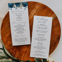 Programa de ceremonias de Boda floral azul de la M