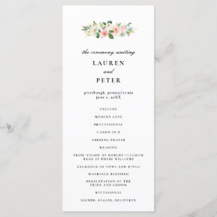Programa de ceremonias de Boda floral rosa de Rubo