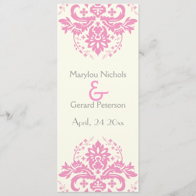 Programa de ceremonias de boda gris y rosa Damasco (Anverso)