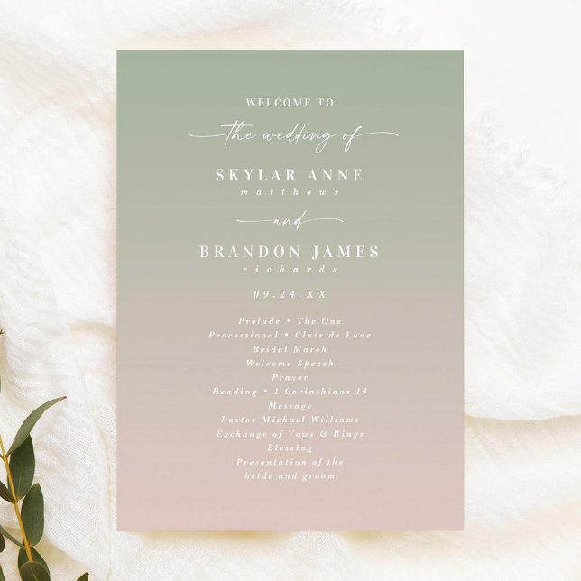 Programa de ceremonias de Boda verde y rosa claro  (Subido por el creador)
