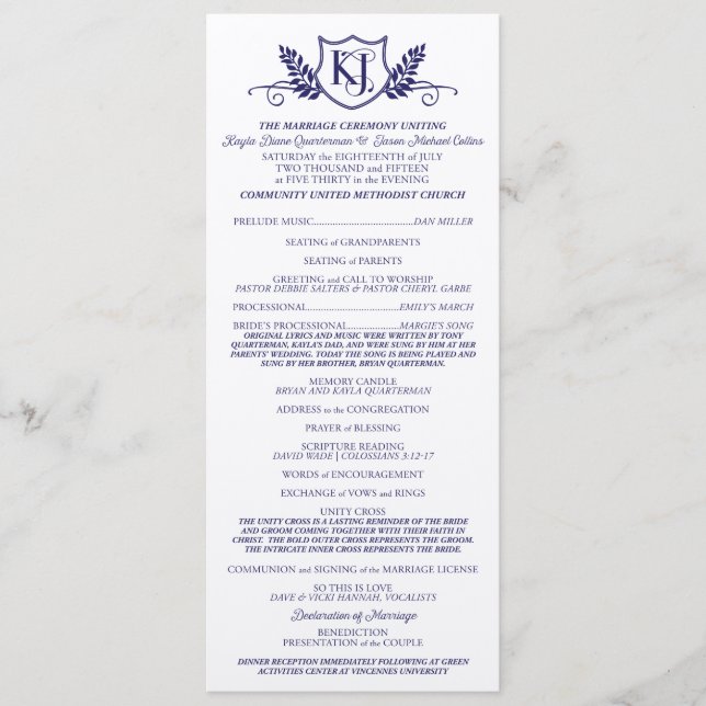 Programa de ceremonias para Bodas de K&J (Anverso)