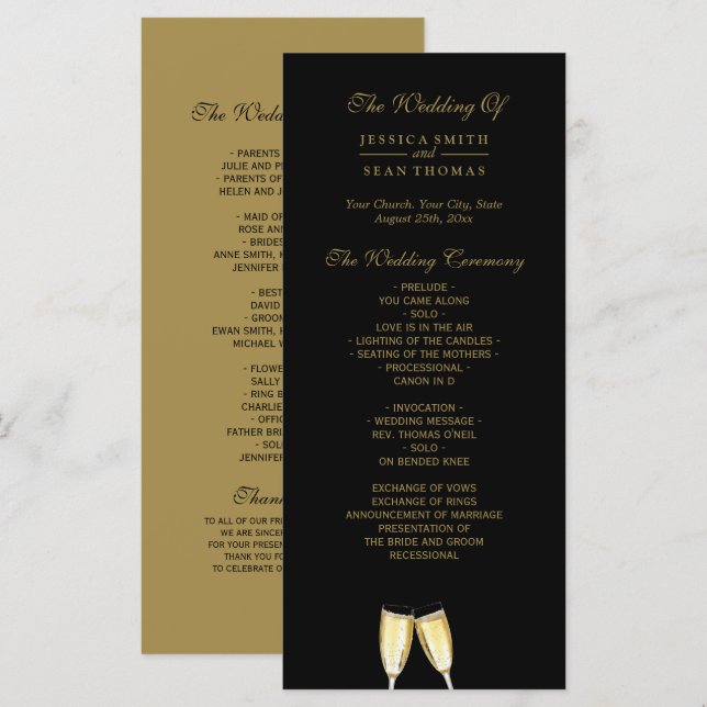 Programa de Champán para Boda Elegante (Anverso / Reverso)