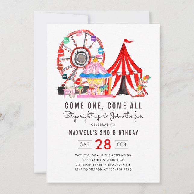 Programa de circo de carnaval únete al cumpleaños  (Anverso)
