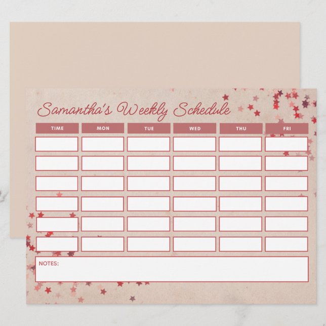 Programa de clase semanal de Cuadros Presupuestos  (Anverso / Reverso)