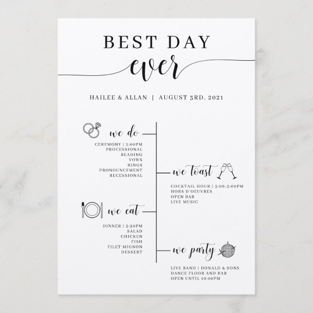 Programa de Cronología de Boda del Día Más Feliz (Anverso)