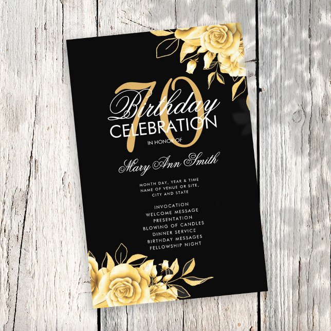Programa de cumpleaños 70º Floral Oro y Negro con  (Subido por el creador)