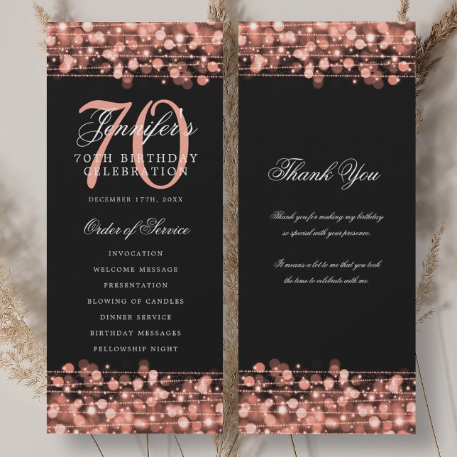 Programa de cumpleaños 70 con Rosa Dorado y Agrade (70th Birthday Program Rose Gold w/ Thank You)