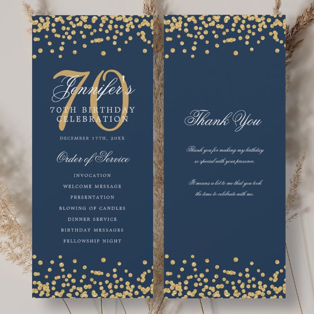 Programa de cumpleaños 70 Gracias Marina de Oro (70th Birthday Program Thank You Gold Navy )